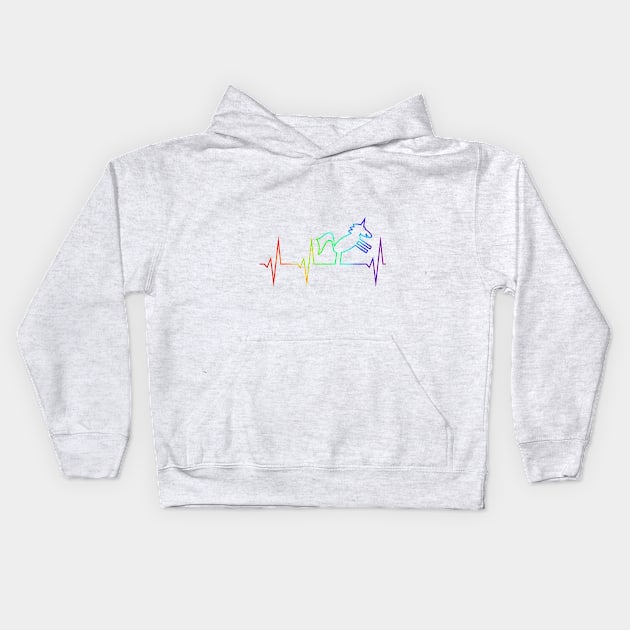 Unicorn heartbeat curve in rainbow colors Kids Hoodie by FancyTeeDesigns